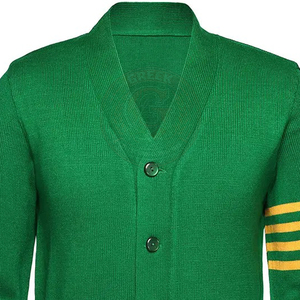 Suéter Verde para Hombre de Fraternidad o Hermandad, Cárdigan de Punto Acrílico de Manga Larga, Cuello en V, Color Sólido, Cierre de Botones, Ropa Universitaria - Product Image 2