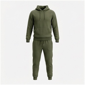 Conjunto Deportivo con Capucha para Hombre, Color Verde Oliva, Manga Larga, Color Sólido, Casual, Transpirable, Corte Regular, Ropa de Otoño - Product Image 1