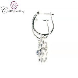 Une élégante haute qualité AU750 or blanc VS diamant et saphir bleu boucles d'oreilles goutte à la main fleur grappe prix de gros - Product Image 2