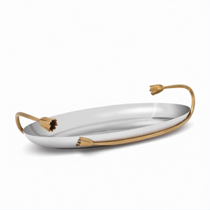 Bol décoratif en aluminium métallique au design tendance avec poignée en forme de fleur dorée, idéal pour servir lors de mariages et de réceptions, parfait pour servir des plats japonais - Product Image 1