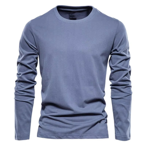 T-shirt à manches longues de haute qualité pour hommes, 100% coton, vêtements unis, mode, t-shirts respirants à col rond à manches longues pour hommes - Product Image 2