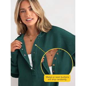 Sudadera informal de mujer personalizada 2025 de manga larga oversize con botones, cuello en V y abertura lateral, estilo jersey de moda - Product Image 3