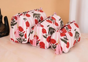 Ensemble de trousses de toilette à fermeture éclair rayées à fleurs roses, trousse à maquillage portable pour les voyages et un usage quotidien - Product Image 5