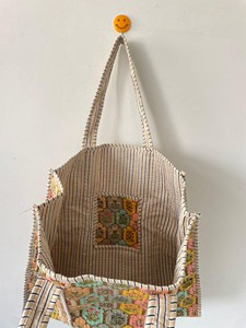 Bolso Tote de Algodón Acolchado con Diseño Floral Multicolor y Estampado a Mano, Estilo Bohemio, Bolso de Compras Casual Abierto para Mujer - Product Image 5