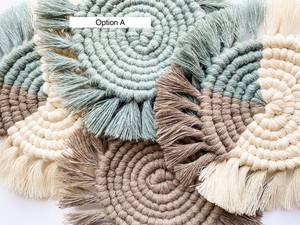Sous-verres en macramé faits à la main Curio Craft, en polyester et coton, style moderne, avec bordure à franges, résistants à la chaleur, plusieurs tailles disponibles - Product Image 3