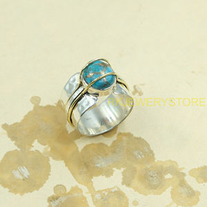 Blue Copper Turquoise Handmade <b>Statement</b> <b>Ring</b> 925 Sterling <b>Silver</b> Brass Wire Wrap Designer Boho Gemstone <b>Ring</b> for Women Him - Product Image 5