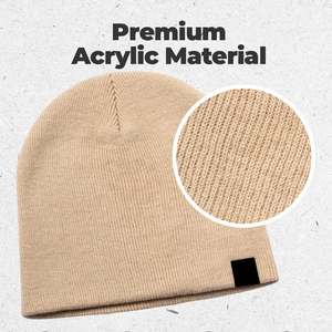 Premium Beige Knit Beanie <b>Hat</b> Custom Logo <b>Winter</b> Warm Soft Stretchable Unisex Casual Outdoor Headwear - Product Image 2