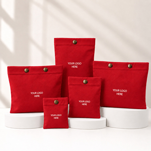 Promotional Branding Custom <b>Red</b> Cotton Pouches With Button Closure Screen Printed Logo Jewelry Packaging Bags For Mini Storage - Product Image 2