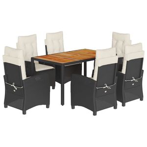 Set da Pranzo da Giardino in Rattan Bianco Crema e Nero, 6 Posti, Arredamento da Esterno Resistente alle Intemperie, Design Contemporaneo - Product Image 4