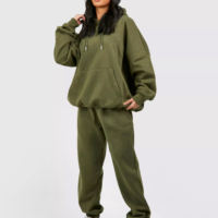 Ensemble de survêtement en molleton de coton mélangé pour femme, style adulte, grandes tailles, collection automne-hiver, vêtements de sport, sweat à capuche et pantalon de survêtement