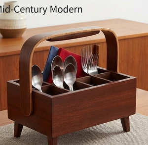 Caddy en bois artisanal indien de couleur blanche, organisateur de rangement multi-usages pour la cuisine - Product Image 3