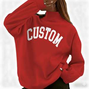 <b>Women's</b> Oversized Turtleneck crew neck <b>Sweatshirt</b> Pink <b>Red</b> Custom Letter Print Full Sleeve Knitted Cotton Autumn Wear - Product Image 2