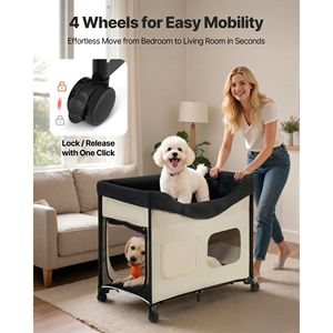 Elevated Lounge Pet <b>Bed</b> Foldable <b>Bunk</b> Dog Cot Velvet 600D Oxford Cloth Portable Raised Side Storage Bags for <b>Cats</b> Dogs Beige - Product Image 5