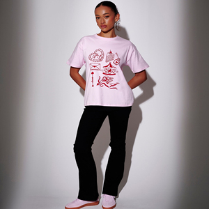 Camiseta Oversize para Mujer, Diseño Personalizado OEM, Color Rosa Claro, Estampado de Autoestima, Transpirable, Cuello Redondo, Estilo Casual - Product Image 3