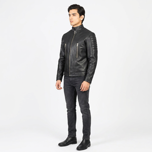 High Quality Breathable Vintage Style Biker <b>Leather</b> <b>Jacket</b> for Men Hooded Stand Collar Zipper Customizable All Colors Sizes - Product Image 1