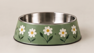 Gamelle Ronde en Acier Inoxydable pour Animaux de Compagnie, Motif Floral Marguerite Émaillé, avec Base Antidérapante en Caoutchouc, pour Chiens et Chats - Product Image 2