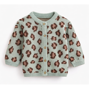 Cardigan d'automne pour bébés garçons et filles, pull en tricot jacquard uni avec boutons, broderie personnalisée, fabricant de vêtements - Product Image 1