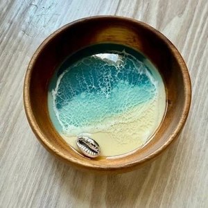 Bol en résine de bois massif fait main, art époxy, bol à fruits en bois, bol de service décoratif, décoration moderne rustique pour la maison - Product Image 2