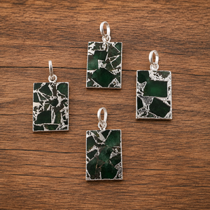Pendentif DIY en turquoise plaqué argent 18 carats avec émeraude de Mohave et cuivre, bordure électroplaquée, bijoux de mode pour femmes, vente en gros - Product Image 5