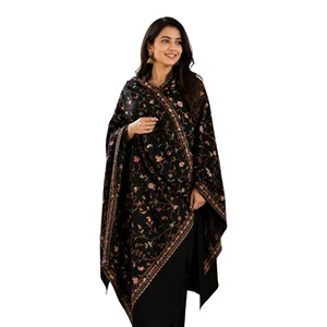 Women's Eco-Friendly Long Cashmere <b>Shawl</b> Black Embroidered Winter <b>Wrap</b> Scarf - Product Image 3