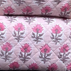 Premium Floral Pink Jaipur Hand block print Quilted cotton <b>toiletry</b> bag Set Zip Closure PVC Lining Sustainable Non Toxic Dyes - Product Image 4