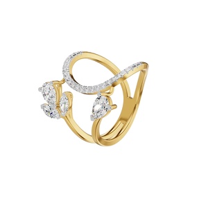 Anillo de cóctel chapado en oro amarillo con diamantes, diseño de flor tallada en pera, engaste de canal, joyería fina de lujo para mujer, para boda - Product Image 3