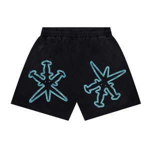 Shorts unisexes personnalisables en coton avec crâne et strass taille mi-haute Fortleo - Product Image 3