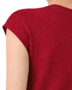 Suéter de Punto sin Mangas Rojo para Mujer, Cuello Redondo, Ligero, Informal, Chaleco de Verano, Bordado Floral, Top Suave y Cómodo - Product Image 5