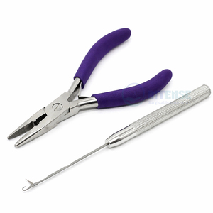 Alicates de 5 pulgadas de acero inoxidable para extensiones de cabello con mordaza dentada de 3.4mm de orificio completo, mango azul resistente y aguja de doble cara - Product Image 6
