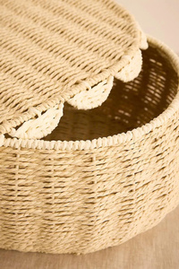 Cesta redonda festoneada de fibra natural de algas marinas, decorativa, ecológica, para decoración del hogar, elegante, minimalista, estilo boho. - Product Image 2