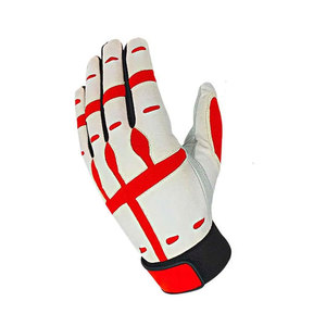 Full Finger <b>Baseball</b> <b>Gloves</b> White Red Black Leather Non Slip Hook And Loop Closure Right Handed Adult All Seasons - Product Image 2