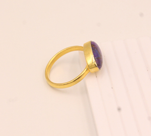 Bague en argent sterling 925 plaqué or 18 carats avec améthyste naturelle violette, pierre précieuse ovale, style classique, pour soirée, vente en gros, minimaliste - Product Image 2