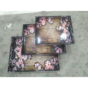 Plateau de service moderne en bois de manguier fait main, écologique et durable, pour le petit-déjeuner de mariage, décoration de maison de luxe et design. - Product Image 2