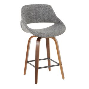 Set di 2 Sgabelli da Bar in Stile Mid-Century Modern, in Noce e Tessuto Grigio - Product Image 2