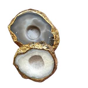 Bougeoir à tiroir décoratif exclusif en pierre d'agate bleue Poignées polies à bord doré pour meubles de maison, de bureau et d'hôtel - Product Image 4