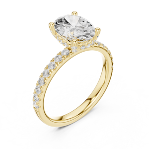 Bague de fiançailles solitaire en or jaune avec diamant taille ovale et pavé, pour femme - Product Image 3