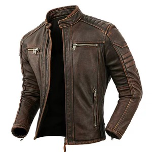 New High Quality Coated Genuine <b>Leather</b> Varsity <b>Jacket</b> Men's Fashion <b>Retro</b> Stand Collar Hooded Spring Autumn - Product Image 3