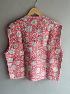 Gilet matelassé en coton à motif floral pour femme, col en V, sans manches, à nouer, veste d'été XL, imprimé rose et blanc, CADEAU POUR ELLE - Product Image 6