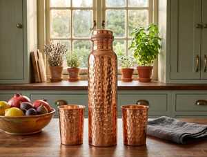 Pure Hammered 100% Copper 1L Eco-Friendly Leak-proof Ayurvedic Detox Flask Handmade Yoga Wellness Bottle MSR Overseas Gift for - Product Image 3
