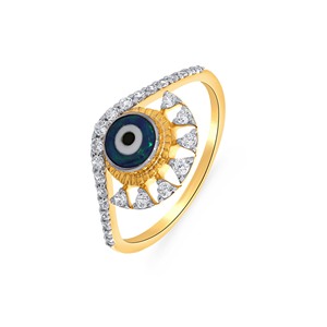 Anillo de Oro Amarillo de 14K con Ojo Turco y Detalles de Diamantes, Anillo de Ojo Turco con Diamantes Brillantes, Joyería de Protección de Oro de 14K - Product Image 3