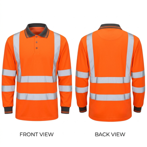 Camiseta Polo de Manga Larga de Secado Rápido, Naranja, Alta Visibilidad, con Tiras Reflectantes, para Trabajo de Construcción Vial, con Logotipo Personalizado OEM - Product Image 3