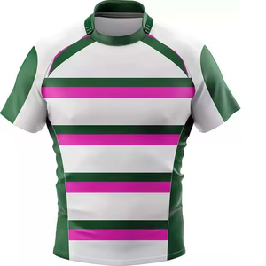 Camiseta de Rugby a Rayas para Hombre, Manga Corta, Cuello Redondo, Absorbe la Humedad, Ajustada, de Poliéster, para Todas las Temporadas - Product Image 4