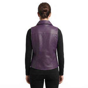 Chaleco de Cuero para Mujer con Cuello Vuelto, Sin Mangas, con Bolsillos, Chaleco de Cuero con Botones para Mujer - Product Image 2