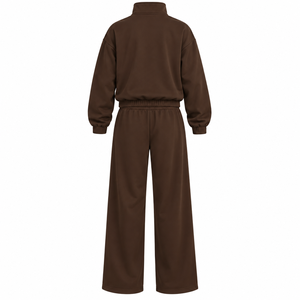 Ensemble de survêtement personnalisé marron chocolat pour femme, sweat-shirt oversize et pantalon large, deux pièces, vêtements de sport décontractés, OEM ODM Manu - Product Image 1