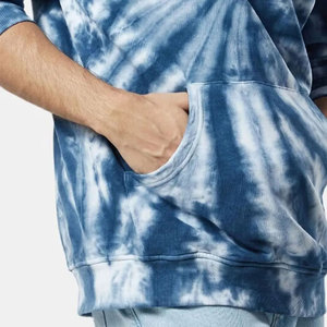 Sweat-shirt à capuche en molleton tie-dye brodé pour homme, coupe ample, décontracté, motif bleu et blanc, manches régulières, vêtements d'hiver - Product Image 5
