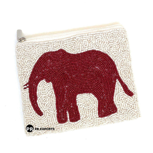 Handmade Ethnic Indian Embroidery Cotton Fabric Fashion Multicolor Beaded Landse Pattern Polyester Lining <b>Elephant</b> Open Purse - Product Image 4