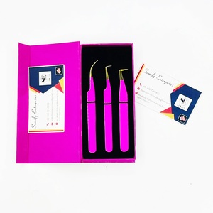 Somofy Enterprises Eyelash Tweezers Set Stainless Steel Precision Durable Anti-Static 10mm Length <b>Tools</b> <b>Pink</b> <b>Box</b> Packaging - Product Image 2