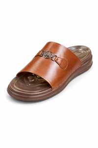 LEATHER STUDIO Sandalias de cuero genuino marrón sin cordones con punta abierta, correa con hebilla, entresuela acolchada de EVA y suela de goma antideslizante - Product Image 2