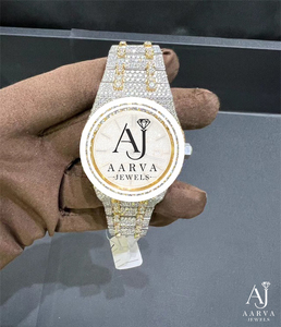 Reloj Mecánico Iced con Pulsera en Tono Oro Blanco, Esfera Redonda con Incrustaciones de Cristal, para Regalo y Exhibición - Product Image 5