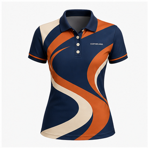 Custom Navy Orange <b>White</b> Swirl <b>Womens</b> <b>Polo</b> <b>Shirt</b> Quick Dry Breathable Short Sleeve Performance Golf Tennis Team Uniform WPS-0749 - Product Image 1